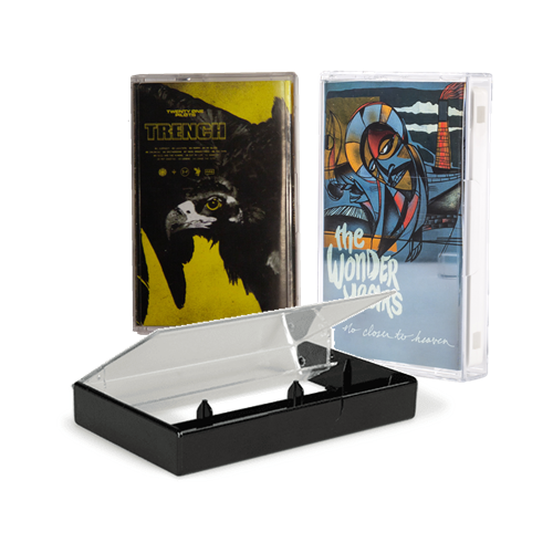 Printed j-cards are part of a custom audio cassette tape duplication project