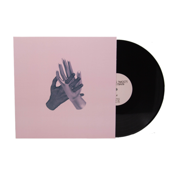 Black vinyl record with pink label and sleeve with graphic