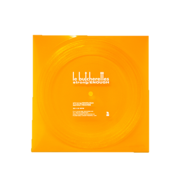 Orange flexi disc with white text